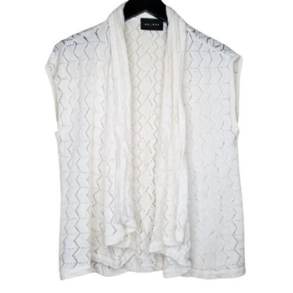 4/$25 Axcess Off White Knitted Crochet Open Front Cardigan - Picture 1 of 4